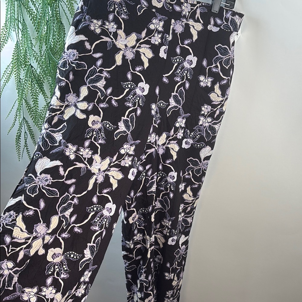 Ellos Wide Leg Black and White Floral Pants